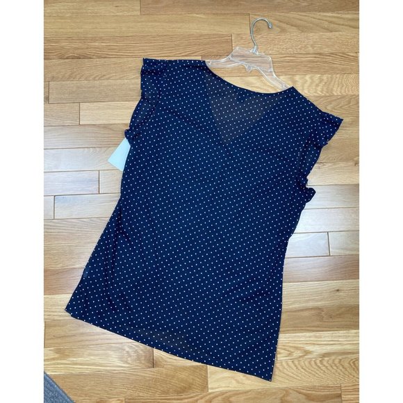 NWT Halogen Navy Ivory Lady Dot Blouse Top Plus XXL Short Sleeve Sheer Ruched - Picture 4 of 7